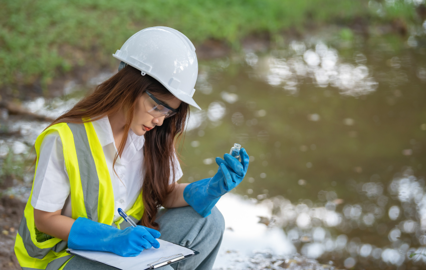 estudiante de ingeniería ambiental realizando trabajo de campo